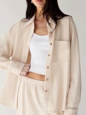 NEW OAK + FORT Neutral Beige Textured Shirt Jacket XXS